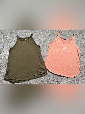 Women's Olive and Coral Sleeveless Tank Tops - Soft Casual Pair